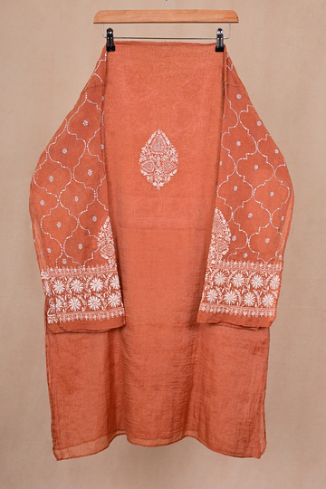 Rust Orange Tissue Chanderi Chikankari Co-ord Set