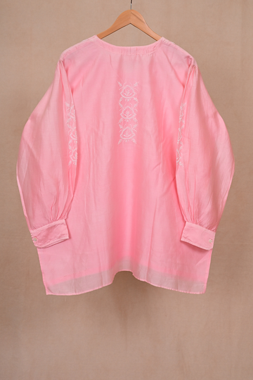 Pink Soft Silk Chikankari Co-ord Set