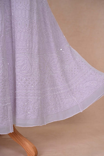 Light Lavender Viscose Georgette Chikankari Anarkali
