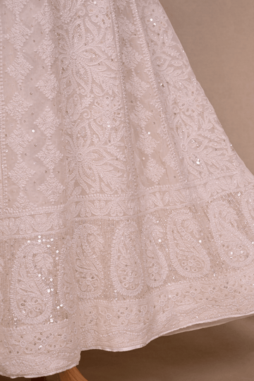 Swan White Georgette Chikankari Anarkali