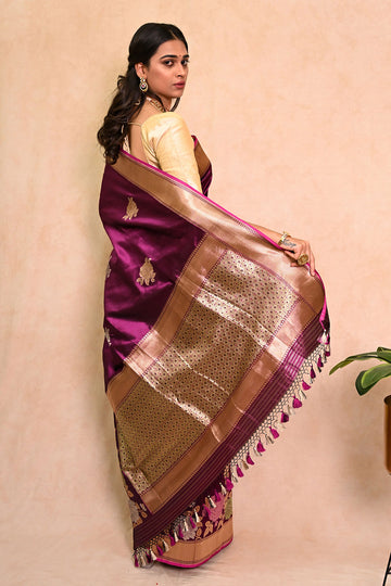 Katan Silk Rupa-Sona Phulkari Banarasi Saree with Intricate Booti Motifs