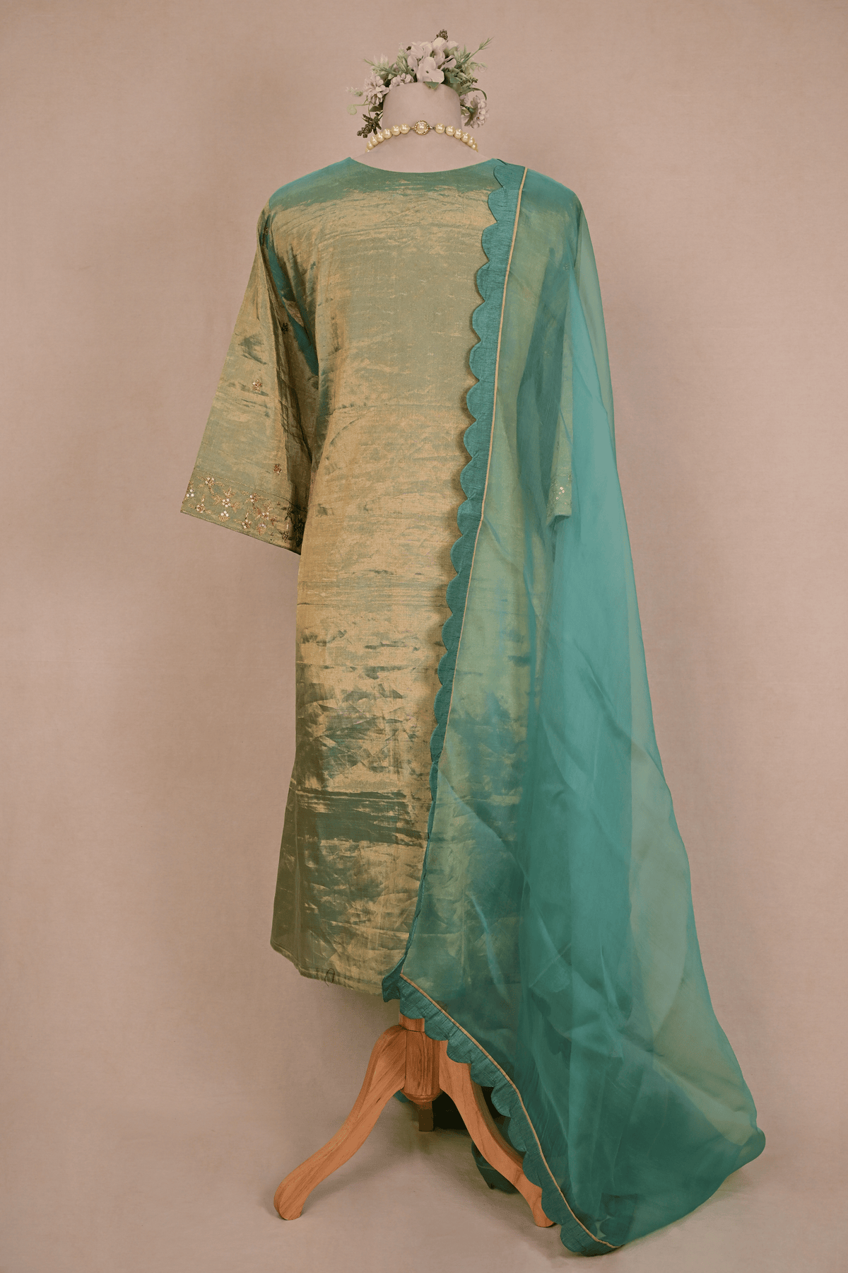 Sea Green Tissue Zardozi Suit