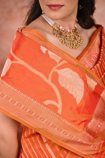 Burnt Orange Katan Silk Banarasi Saree