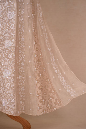 Beige Tissue Chanderi Chikankari Anarkali