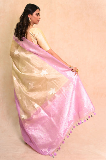 Sea Green Ek Tara Kora Tissue Saree