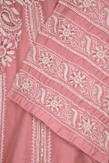 Vintage Rose Pink Chanderi Chikankari Anarkali