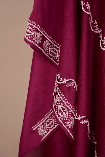 Plum Purple Banarasi Chanderi Chikankari Kaftan