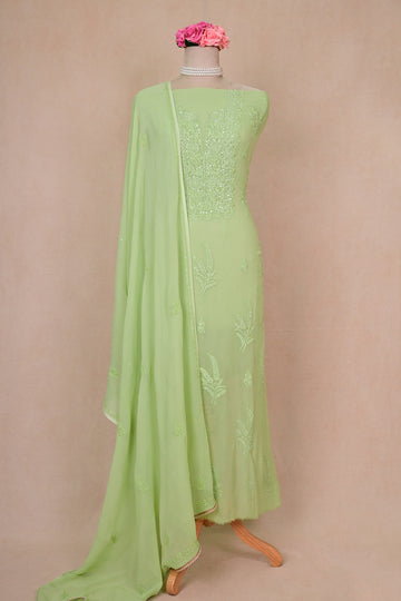 Light Green Viscose Georgette Chikankari Suit