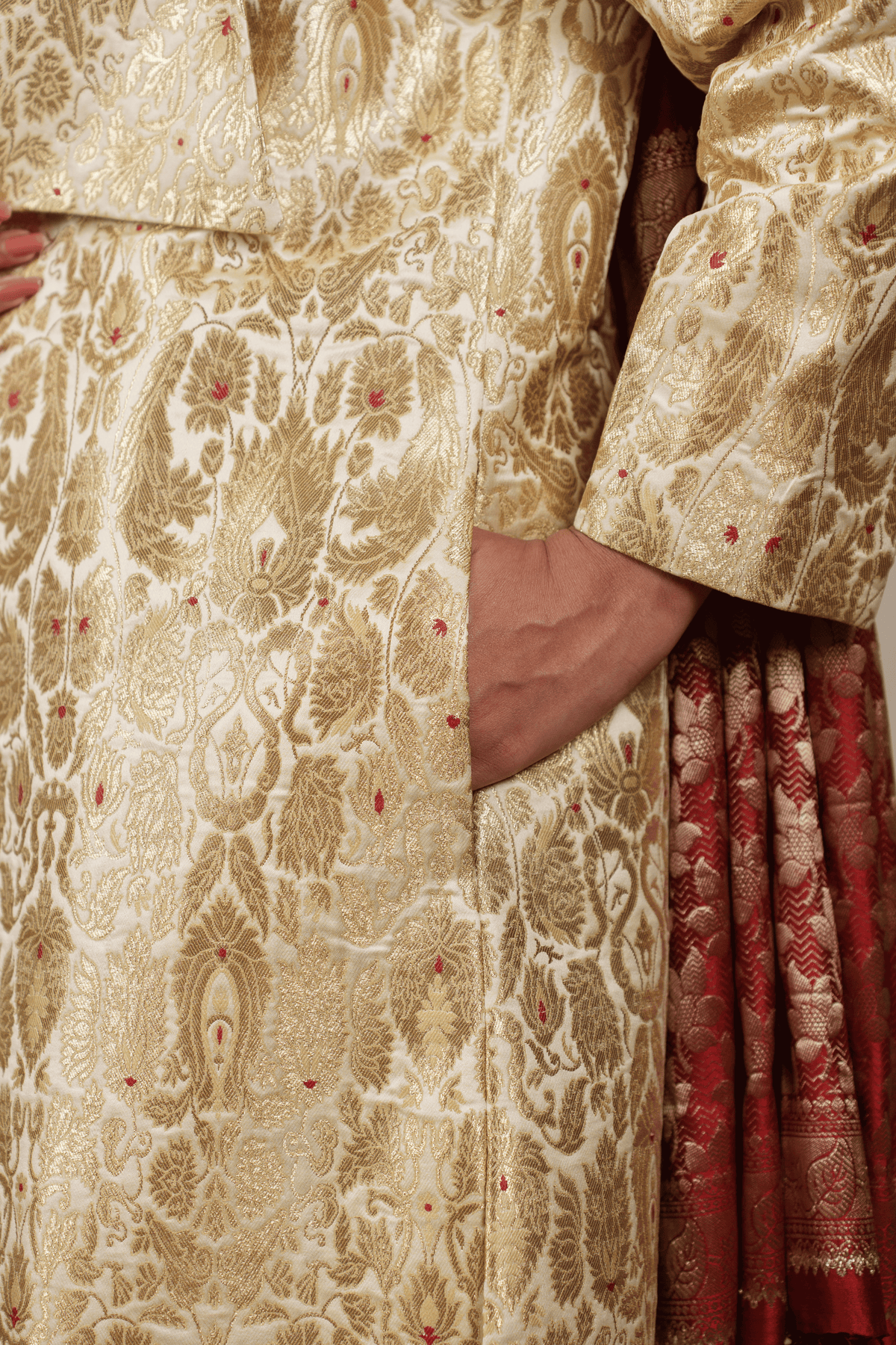 Ivory White Brocade Silk Banarasi Jacket