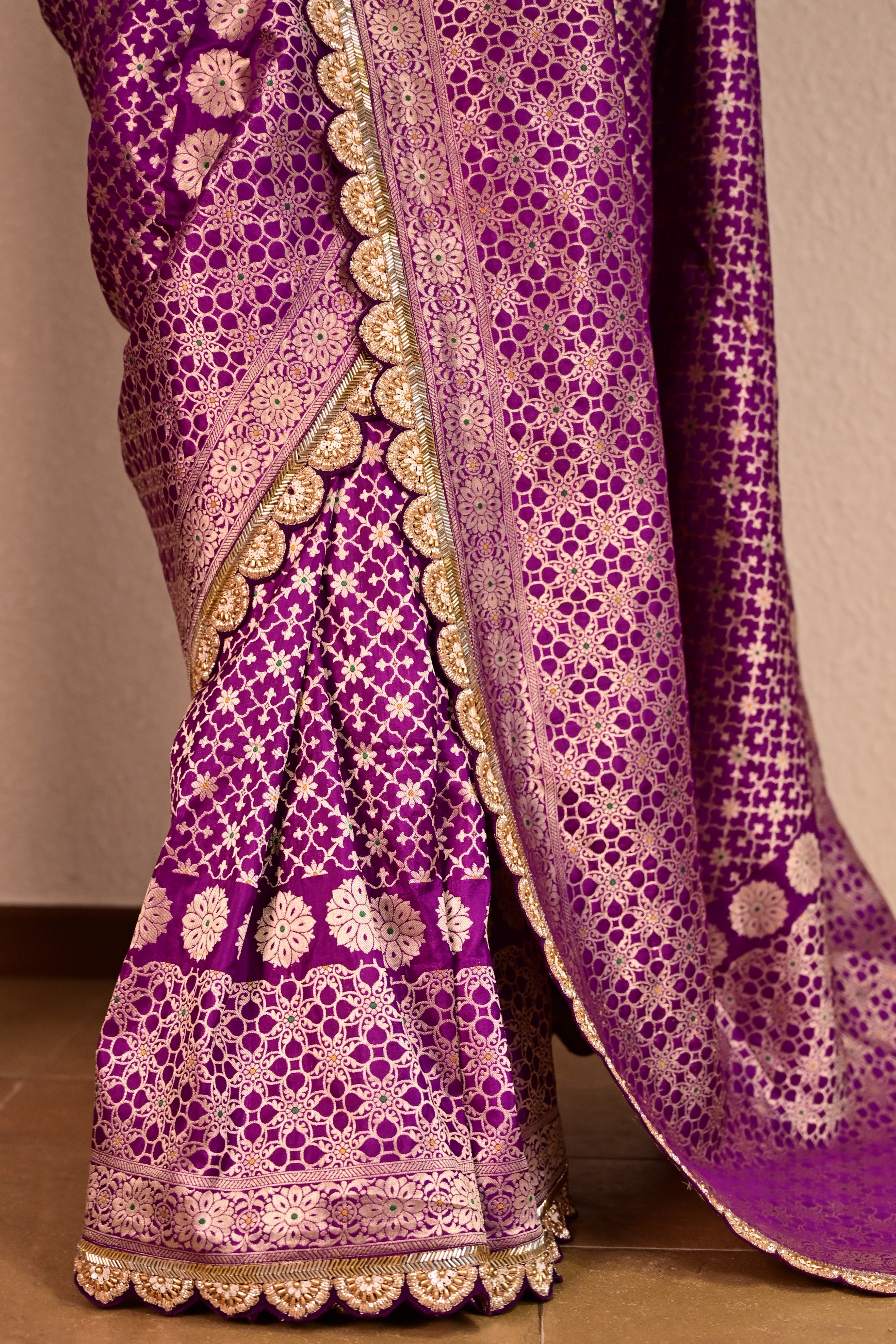 Royal Purple Katan Silk Handcrafted Saree