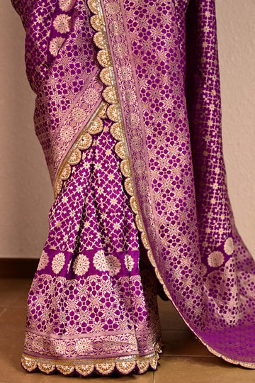 Royal Purple Katan Silk Handcrafted Saree