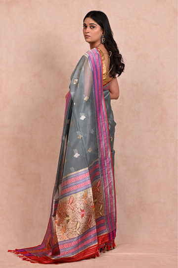 Banarasi Kora Silk Saree with Satin Border & Resham-Zari Work