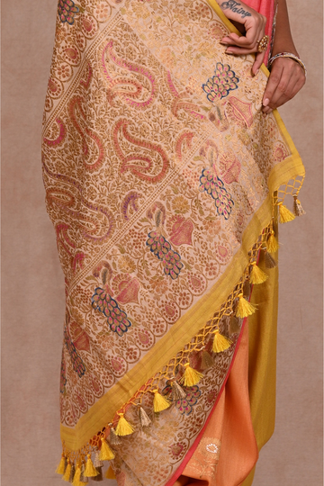 Tussar Georgette Banarasi Saree with Khaddi Nakshi & Gold Zari Peacock Motifs