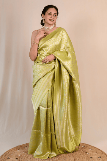 Pear Green Katan Silk Banarasi Saree