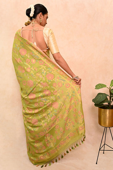 Muslin Banarasi Jamdani Saree with Multicolor Floral Weave