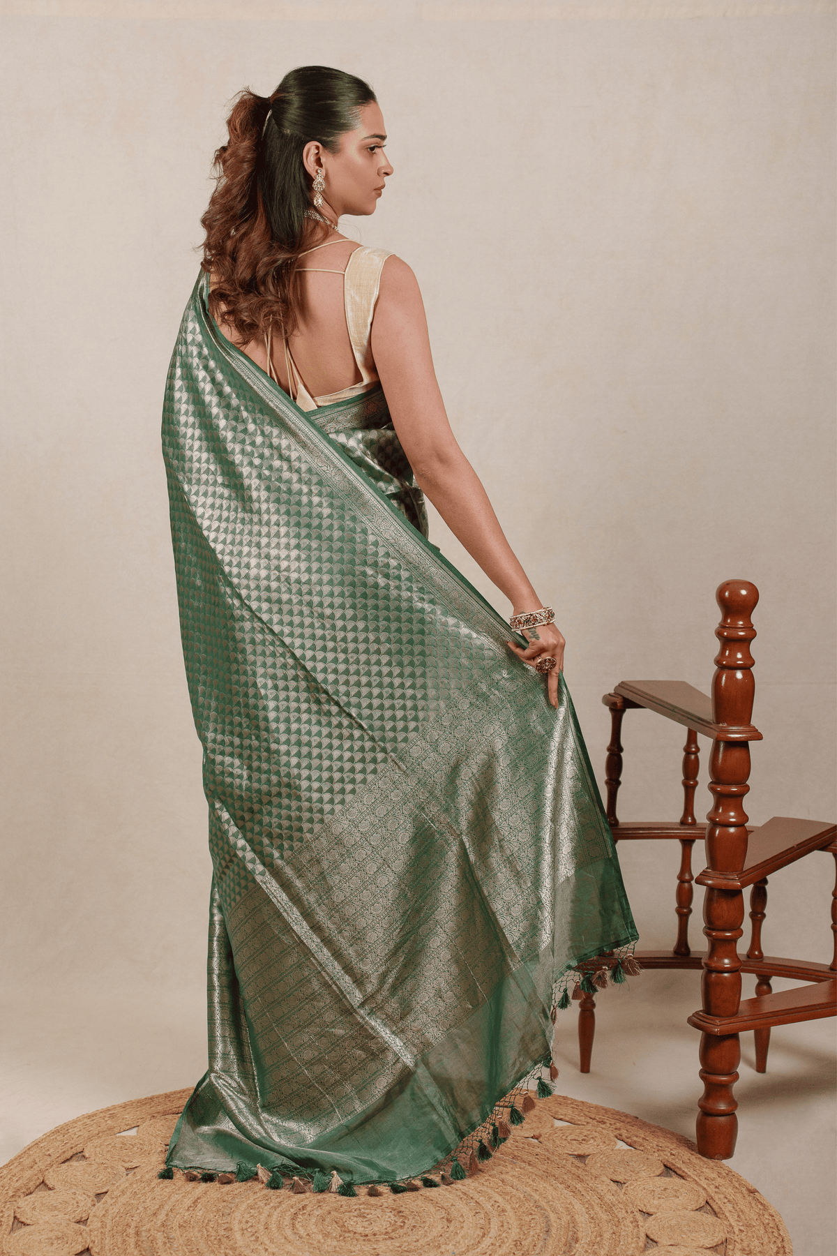 Emerald Green Tissue Georgette Banarasi Saree