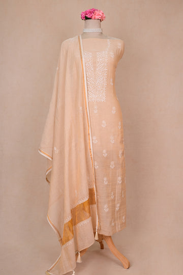 Beige Tissue Chanderi Chikankari Suit