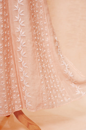 Light Peach Chanderi Chikankari Anarkali