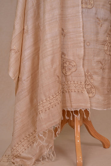 Beige Tussar Moonga Chikankari Suit