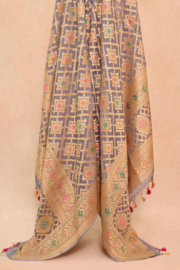 Dusty Blue Khaddi Georgette Banarasi Dupatta