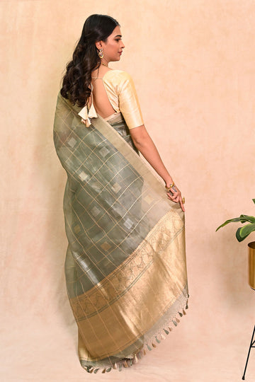 Sage Green Organza Banarasi Saree