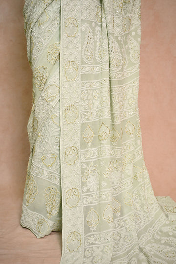 Mint Green Georgette Chikankari saree