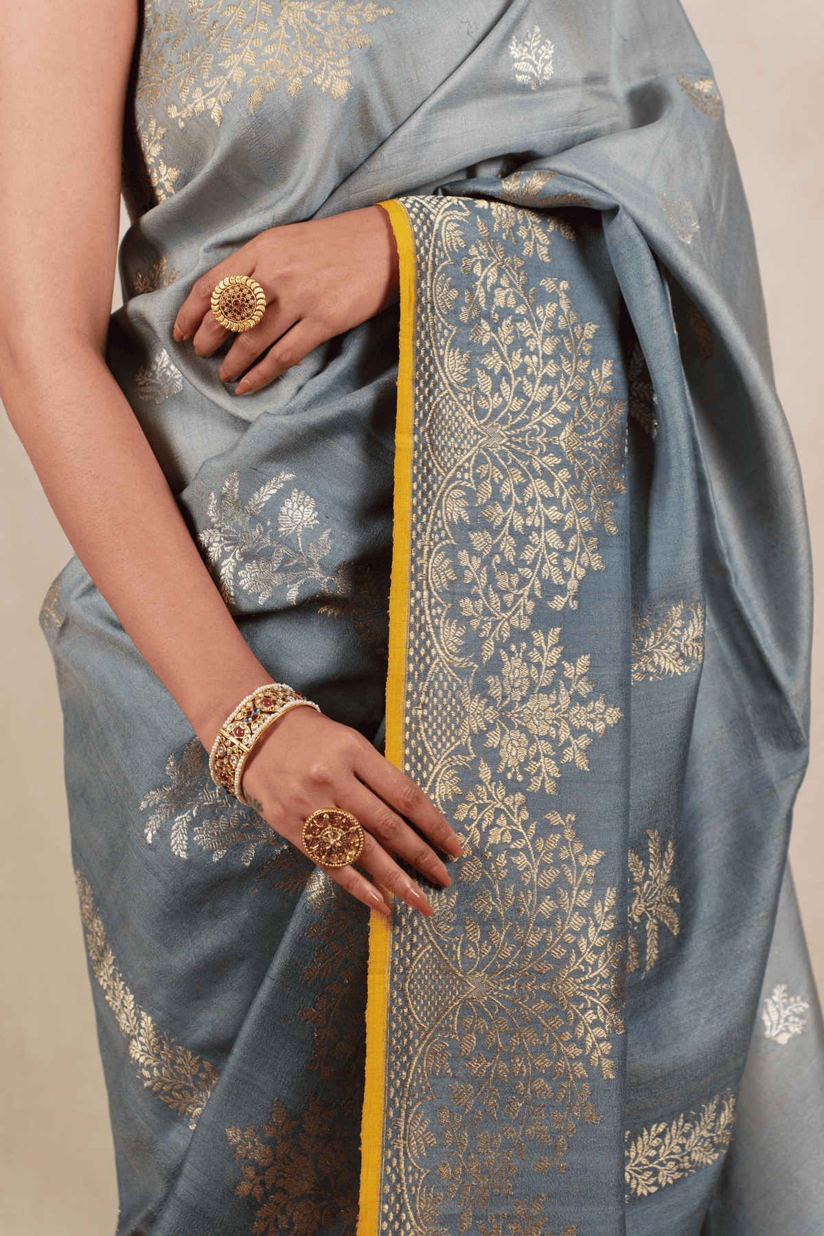 Ombre Grey Tussar Georgette Banarasi Saree