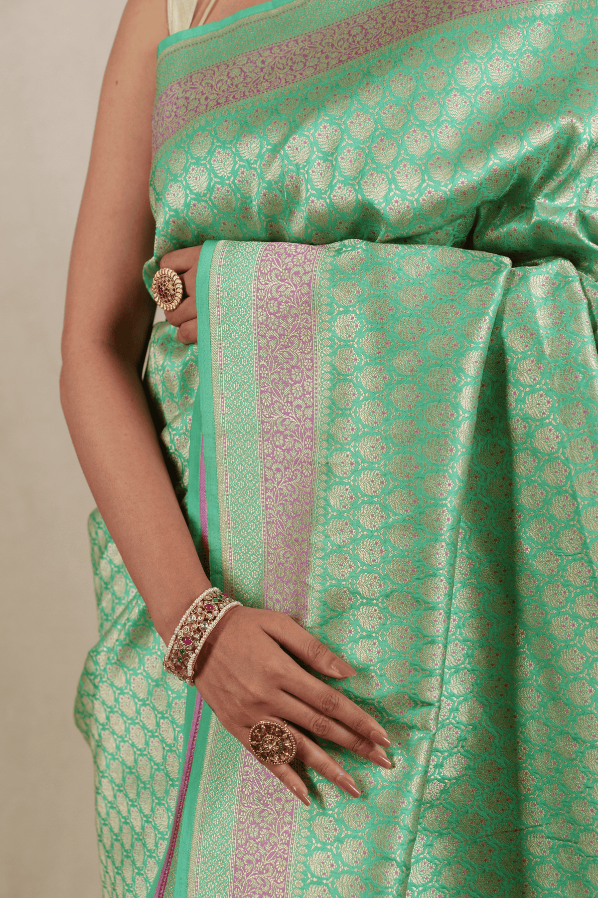 Breezy Green Katan Silk Banarasi Saree