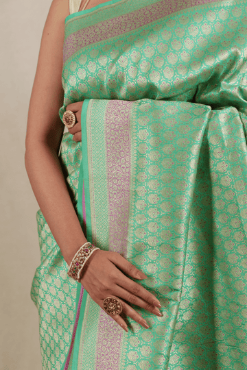 Breezy Green Katan Silk Banarasi Saree