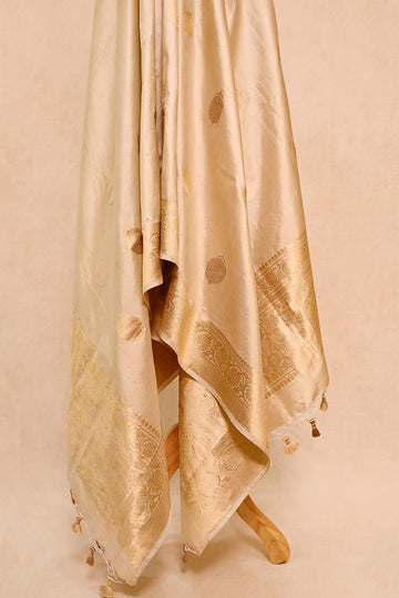 Beige Katan Silk Banarasi Dupatta with Banarasi Motifs
