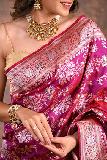 Magenta Katan Silk Banarasi Saree