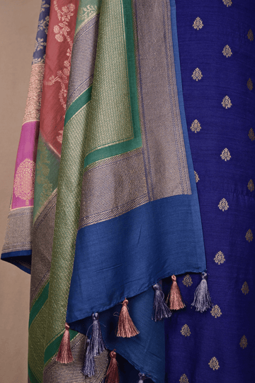 Steel Blue Banarasi Moonga Silk Suit