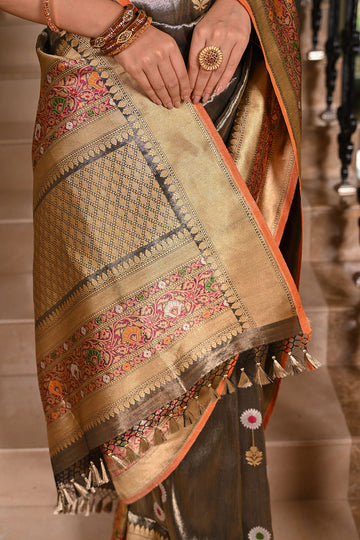 Katan Tissue Silk Banarasi Saree with Meenakari Work
