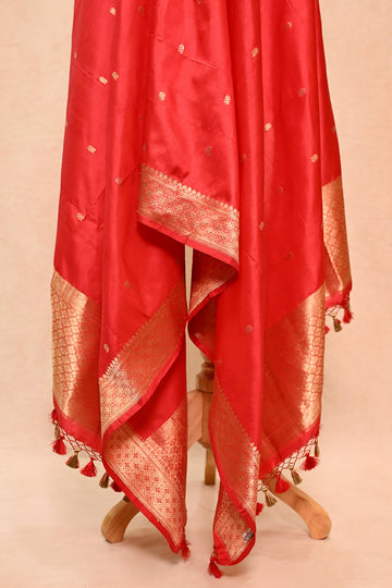 Vermillion Red Katan Silk Banarasi Dupatta