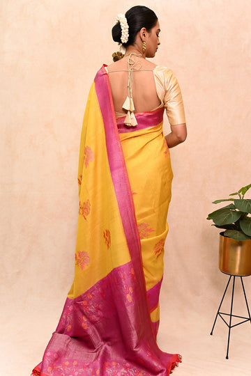 Tussar Georgette Banarasi Saree with Tilfi Meenakari Nakashi & Resham Floral Motifs