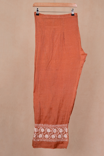 Rust Orange Tissue Chanderi Chikankari Co-ord Set