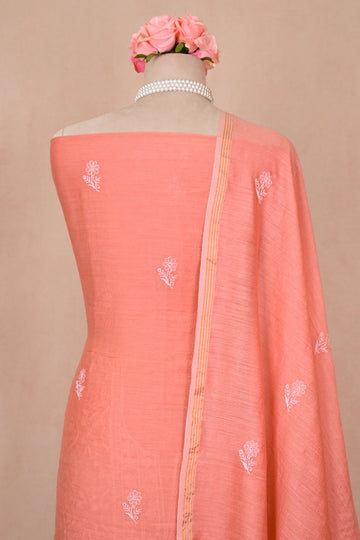 Coral Pink Moonga Silk Chikankari Suit