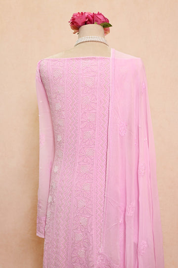 Pink Viscose Georgette Chikankari Anarkali