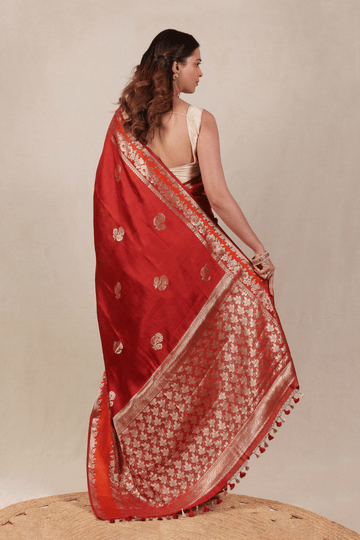 Brick Red Silk Banarasi Saree