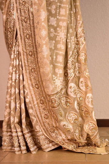 Champagne Gold Tissue Georgette Handcrafted Saree