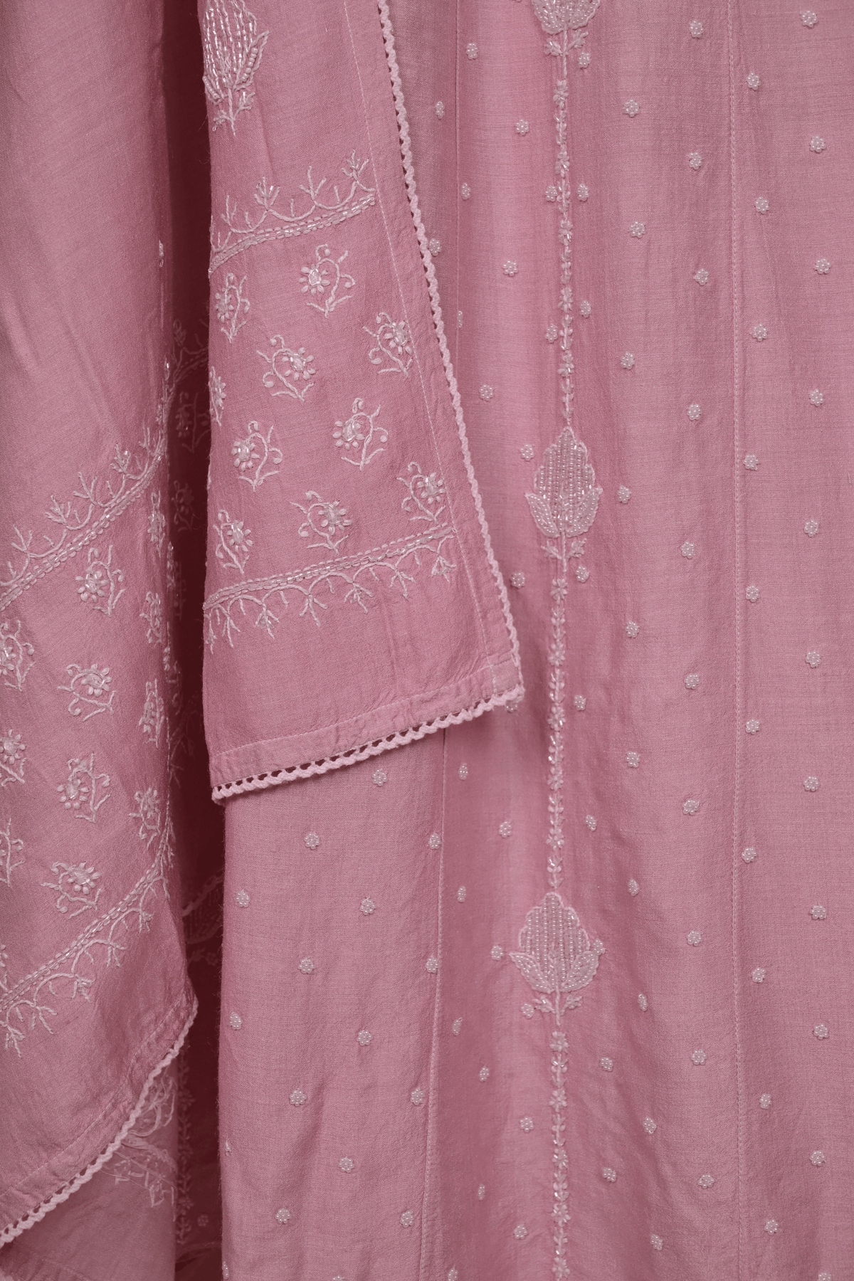 Rose Pink Moonga Chikankari Anarkali