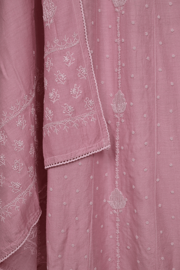 Rose Pink Moonga Chikankari Anarkali