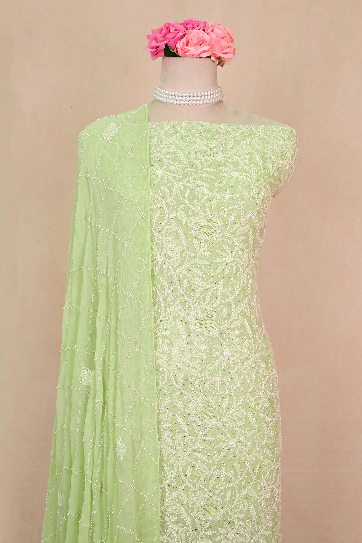 Light Green Crepe Chikankari Suit