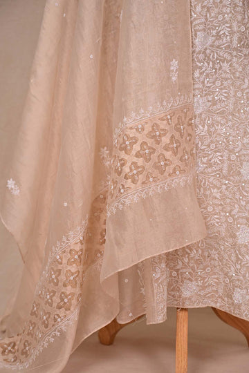 Beige Tissue Chanderi Chikankari Anarkali