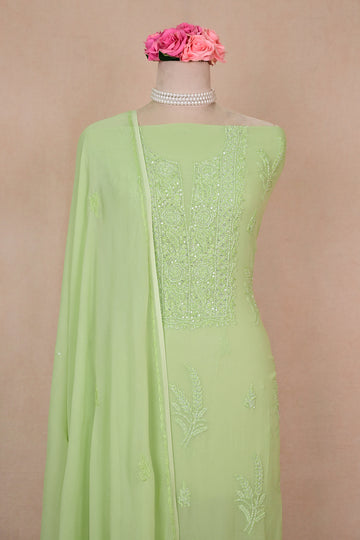 Light Green Viscose Georgette Chikankari Suit