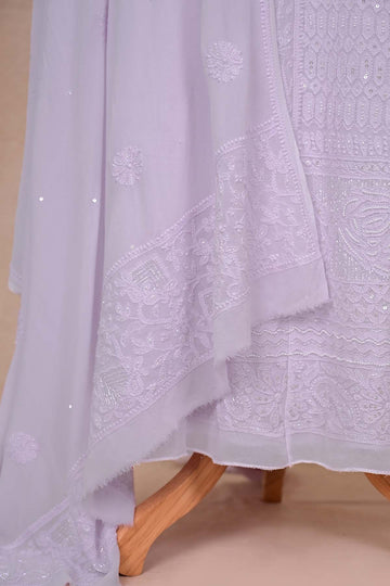 Light Lavender Viscose Georgette Chikankari Anarkali