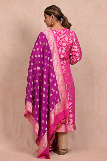 Hot Pink Banarasi khaddi Georgette Suit