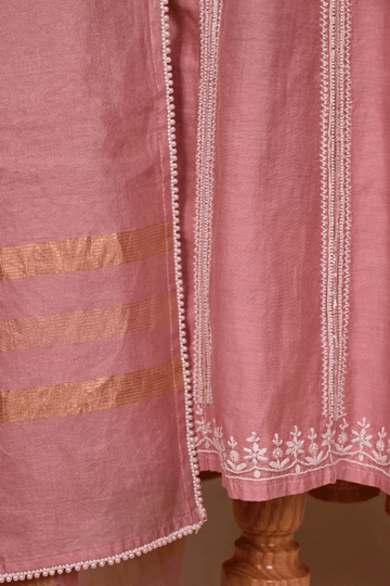 Vintage Rose Pink Chanderi Chikankari Anarkali