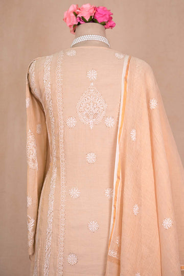 Beige Tissue Chanderi Chikankari Anarkali