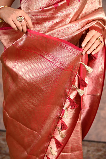 Ruby Red Katan Silk Banarasi Saree